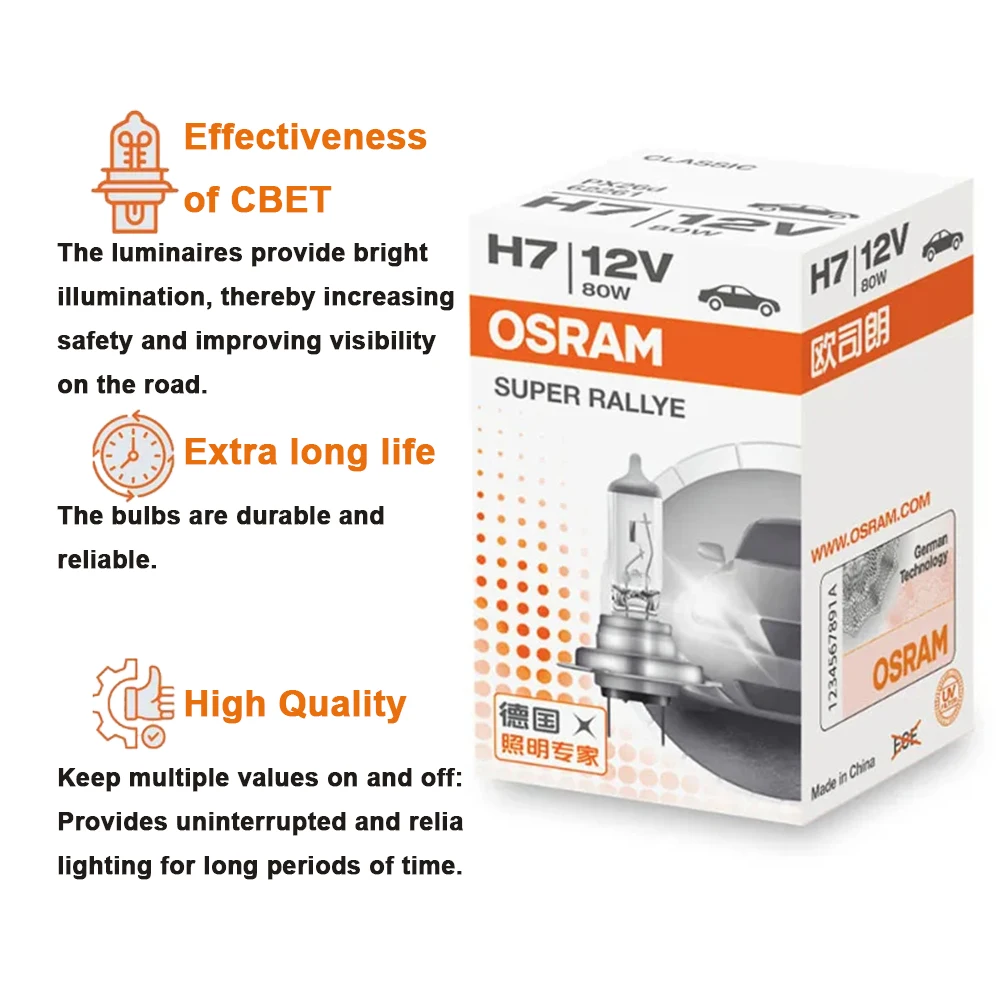OSRAM SUPER RALLYE H7 PX26d 12V 80W 62261 Standard Lamp Brighter Light Original Headlight Auto Hi/lo Beam 3200K Halogen Bulb halogen headlight bulb