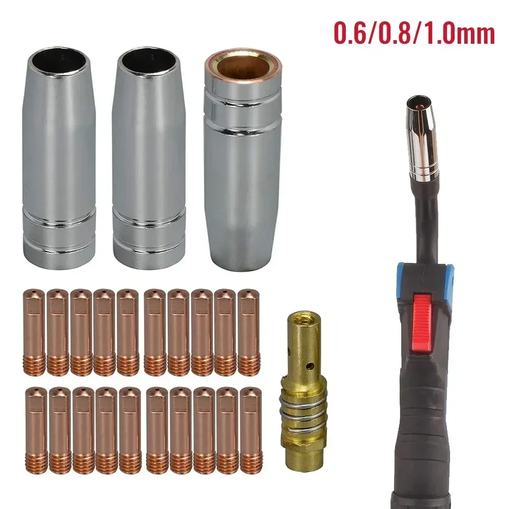 24PCS MB15&M6 MIG Welding Kit 0.6/0.8/1mm Contact Tips Shroud Nozzle Holder Spares 14AK 15AK Torches For SIP Welding Equi welding welders