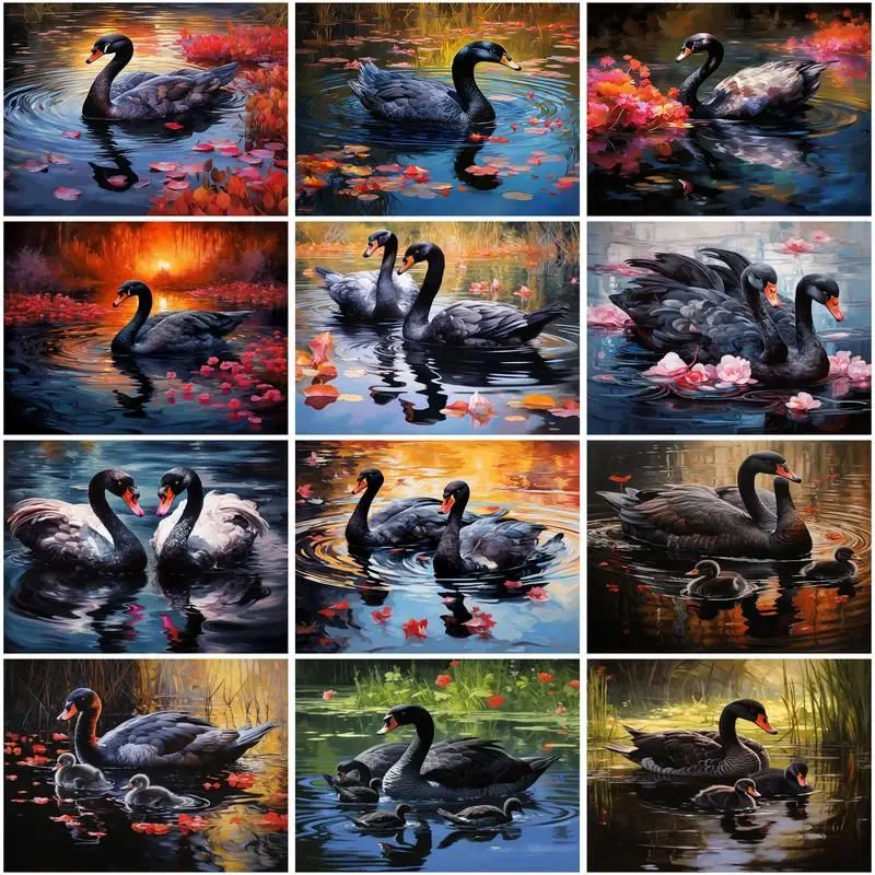 GATYZTORY Paint By Number Black Swan in the Lake DIY Pictures By Numbers Kits Drawing On Canvas HandPainted Painting Home Decor