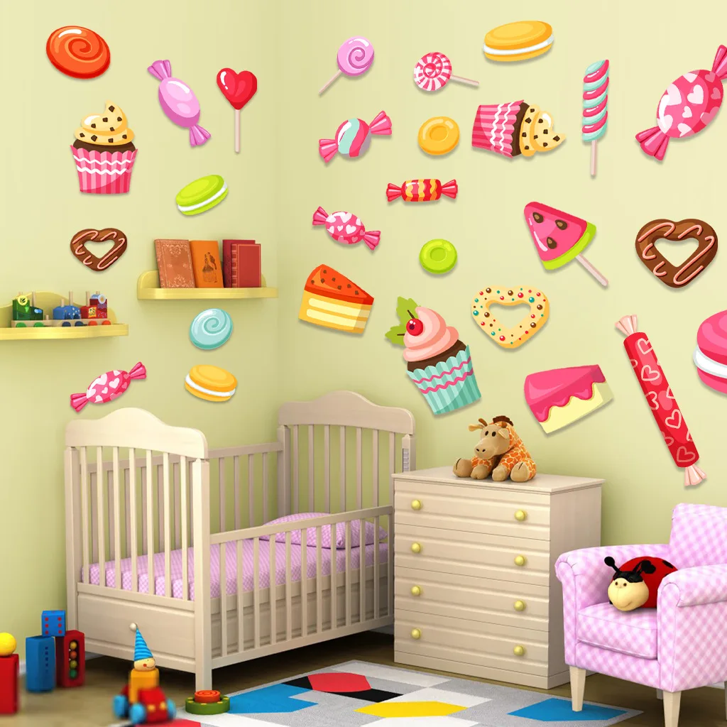 Wall Stickers Dessert Candy Refrigerator Kitchen Mural DIY Party for Home Decoration Kids Room