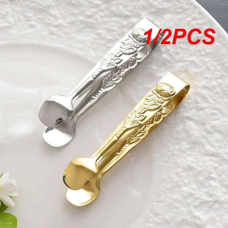 food tongs 1/2PCS ice tong embossed rosette handle stainless steel for food BBQ kitchen