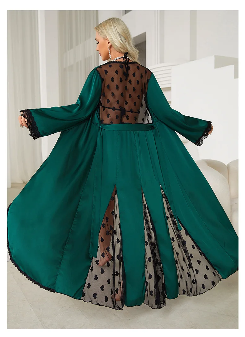 Vestidos De Novia Neue Seide Satin Spitze Robe frauen Nachtwäsche Lose Frühling Herbst Sommer Bademantel Weibliche Homewear Dressing Kleider – Detail 18