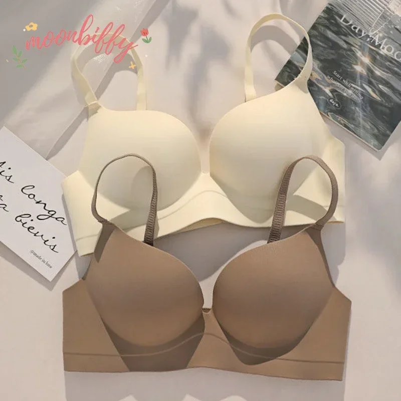 Women Gathered Seamless Lingerie Push Up Bra Solid Small Breast Wireless One Piece Thickened Comfortable Anti Sagging Invisible 1