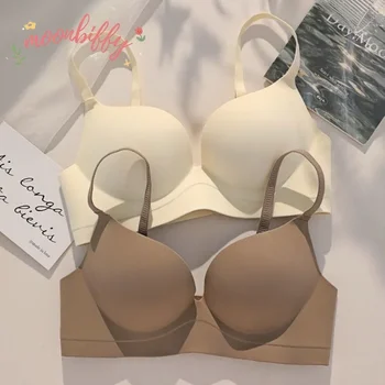 Women Gathered Seamless Lingerie Push Up Bra Solid Small Breast Wireless One Piece Thickened Comfortable Anti Sagging Invisible 1