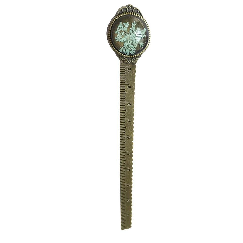 

Dried Flowers Bronze Bookmark Retro Marker Ruler Stained Glass Decor Metal Bookmarks