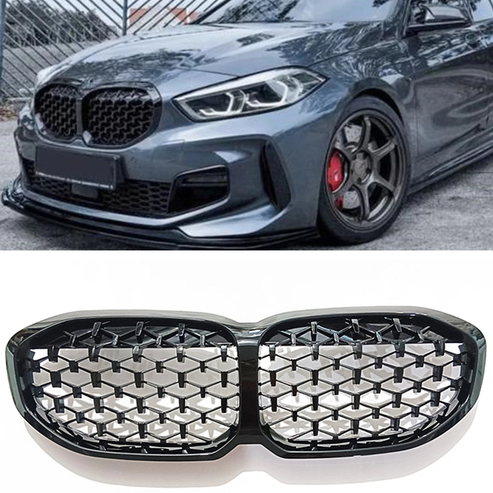 

Grill Front Kidney Grille For BMW New 1 Series F40 2019 2020 2021 2022 2023 Black Car Upper Bumper Hood Mesh Grid Kit