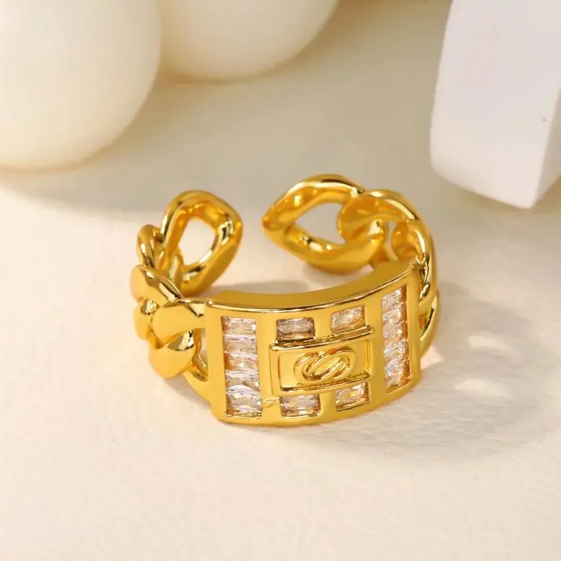 Zircon Geometric Lock Rings Stainless Steel Adjustable Finger Ring
