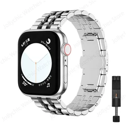 Stainless Steel Adjustable Bracelet for Smartwatch - Premium Replacement Band (Silver Black - Tool)