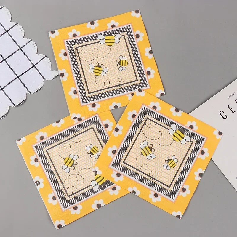 Bee Printed Paper Towels Cartoon Napkins 20pcs/pac Birthday Party Pure Wood Pulp Paper Napkins