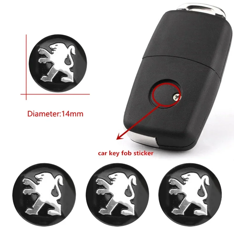 푸조 508 308 3008 307 207 208 2008 306 406 4008 5008 206 408 407 301용 14mm 알루미늄 자동차 키 장식 스티커 데칼 3개