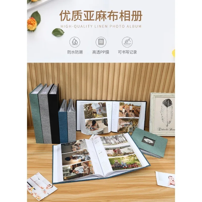 Photo Album 1Pc Linen Cover 6inch Interleaf Type 200pcs Writable Children Growth Photos