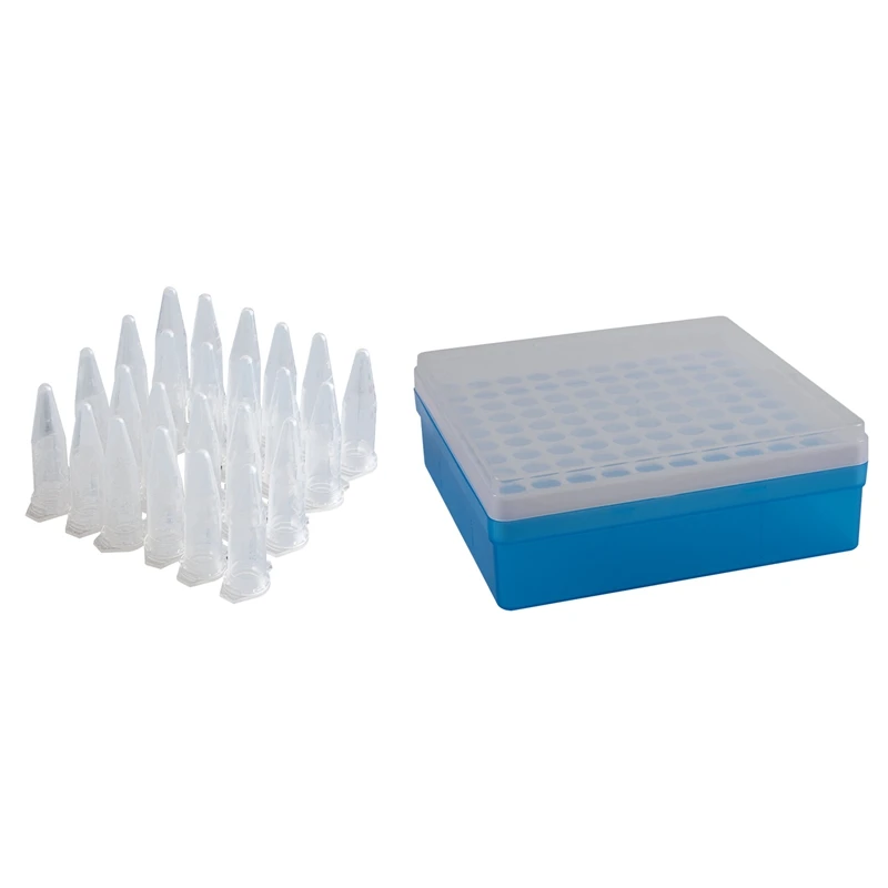 100 Pz 1.5Ml Lab Mini Provetta Di Plastica Centrifuga Fiala Tappo A Scatto 42 X11Mm Trasparente Con 1 Pz Scatola Tubo Centrifuga Blu Chiaro