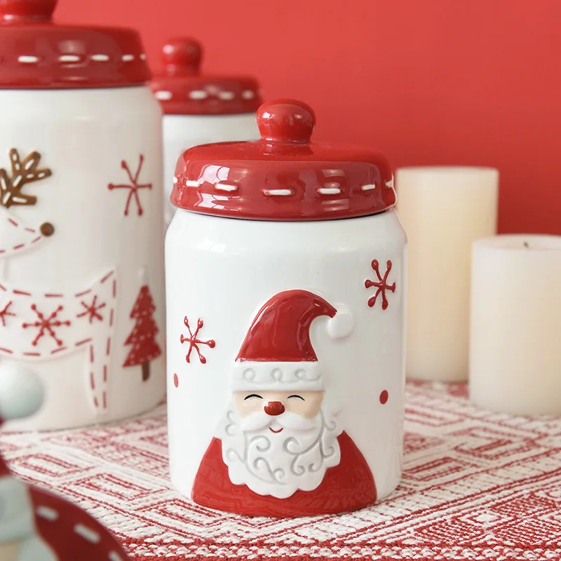 Ceramic Christmas Food Storage Jar with Lid for Kitchen
