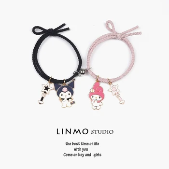 산리오 카와이 커플 팔찌 애니메이션 액션 피규어, 마이 멜로디 포차코 쿠로미, 금속 자석 어트랙션 머리띠, 어린이 선물