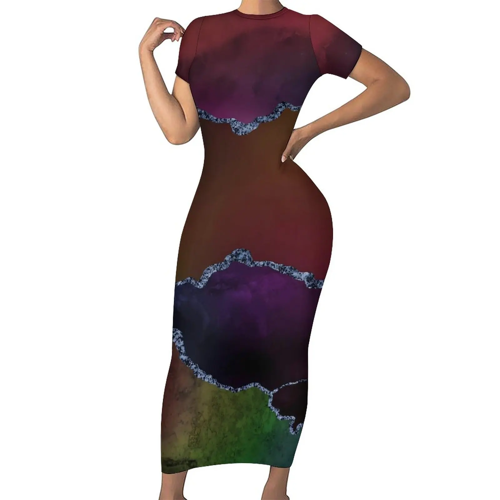 

Rainbow Ombre Dress Women Marble Print Aesthetic Bodycon Dress Summer Short Sleeve Kawaii Maxi Dresses Graphic Oversize Vestidos