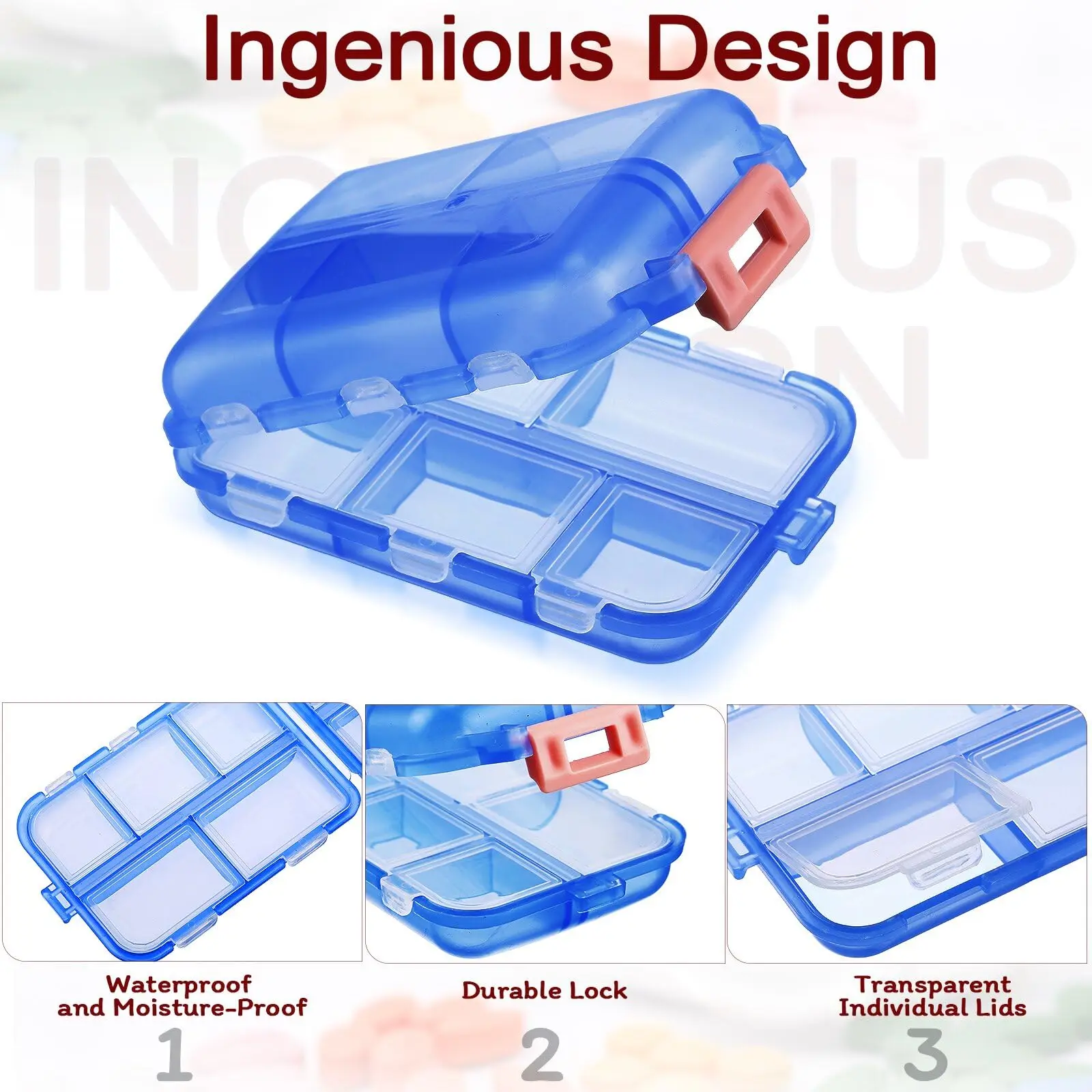 Compact 10-Compartment Travel Pill Organizer - Portable Daily Medicine Storage Box