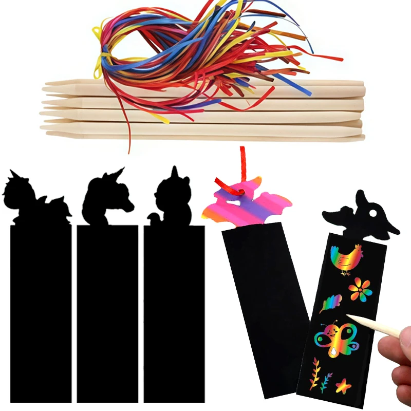 Juego De 12 Máscaras Para Rascar Arcoíris De Halloween – Manualidades Infantiles Con Lápiz De Madera Y Cordones, Decoración De Fiesta