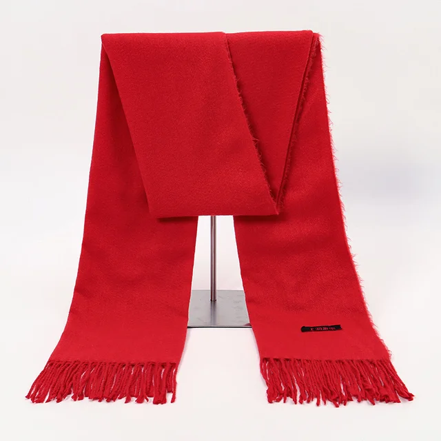 Sciarpa di cashmere rosso tinta unita Scialli con nappe invernali Sciarpa cinese del festival di primavera Lady Involucri morbidi Sciarpe più calde Sciarpa di pashmina Mantello 3