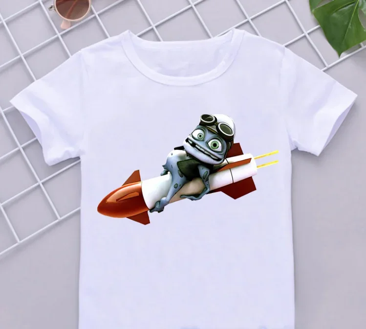 تيشيرتات مطبوعة كرتونية للأطفال من Crazy الضفدع ، تيشيرت أبيض بأكمام قصيرة ، ملابس هيب هوب ، تيشيرتات مضحكة للأولاد ، جديدة