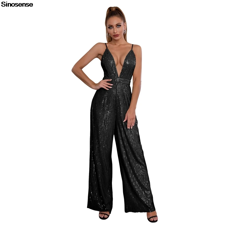 

Женская модель, сексуальные брюки с глубоким V-образным вырезом и открытой спиной, без рукавов, с широкими штанинами, комбинезоны, цельная одежда для ночного клуба