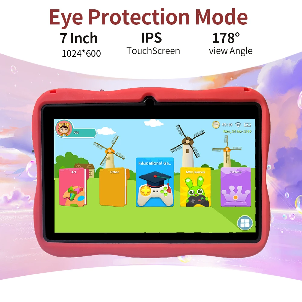 Kids Tblet  4GB RAM 64GB ROM Android 9 Dual Cameras supporting Learning and Educational games IPS 1024 * 600 Display screen 3
