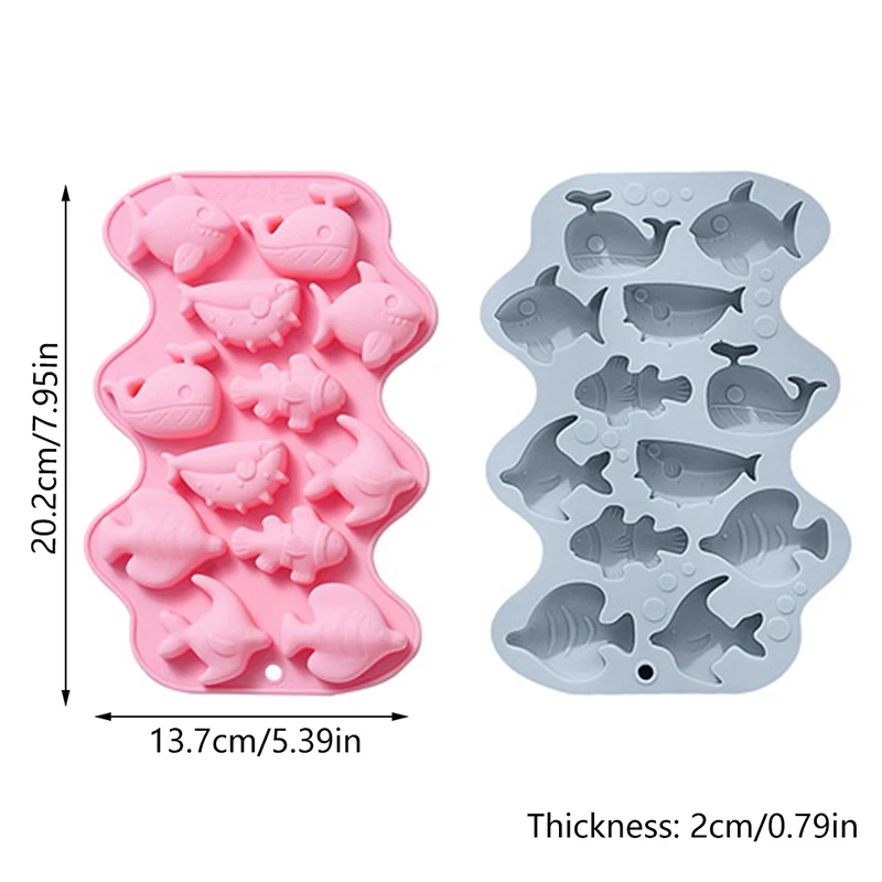 3D 해양 물고기 실리콘 초콜릿 몰드 믹스 동물 캔디 비스킷 젤리 아이스 큐브, 케이크 만들기, 베이킹 도구, DIY, 12 개 구멍