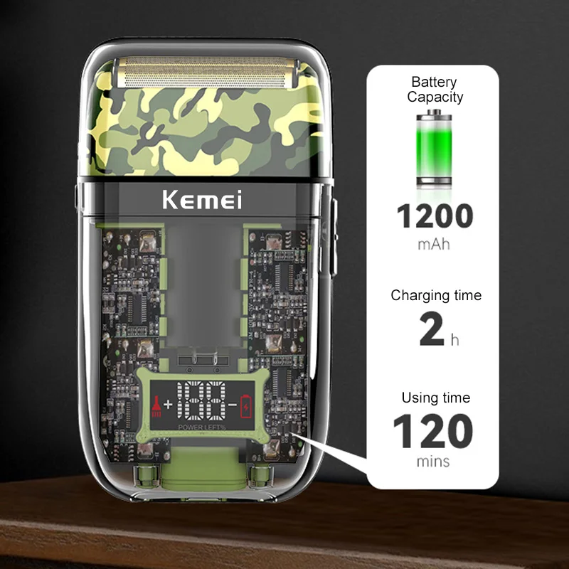 Kemei KM-TX7 Transparent Electric Shaver For Men Electric Razor Rechargeable Beard Shaver Floating Face Care Shaving Machine