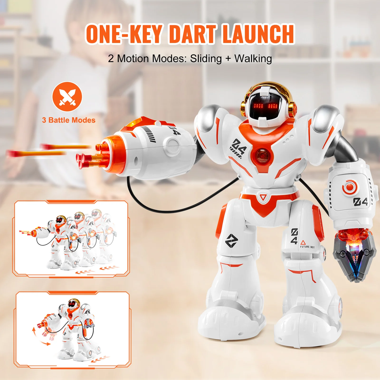 VEVOR RC Robot Toys for Kids Battle Mode Programmable Remote Control Smart Robot with Bullets Interactive Walking Dancing Robot 4