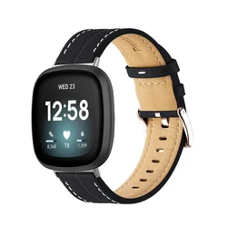 Premium Genuine Leather Smart Watch Strap with Pin Buckle for Fibit Sense 2 (Black)