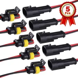 5pcs Waterproof 2 - Pin Connector Set with 16 AWG Wire for Versatile Applications (5pcs 2pin)