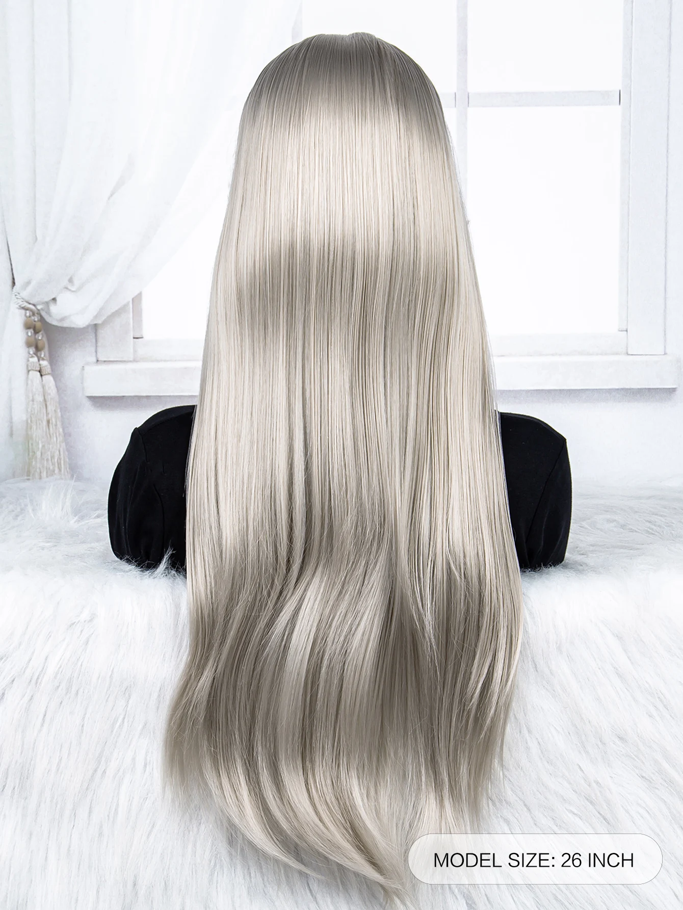 

26 Inches Synthetic Hair Wigs Straight Silver Synthetic Colorful Cosplay Daily Party Wigs for Women Natural As Real Hair