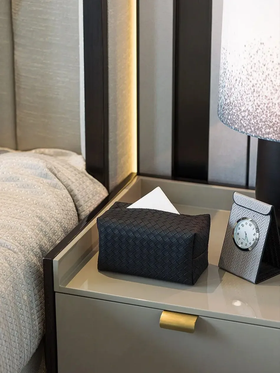 Leder-Gewebemuster Taschentuchbox Rechteckiger Serviettenhalter für Zuhause Schlafzimmer Wohnzimmer Desktop-Dekoration Taschentücher – Detail 4