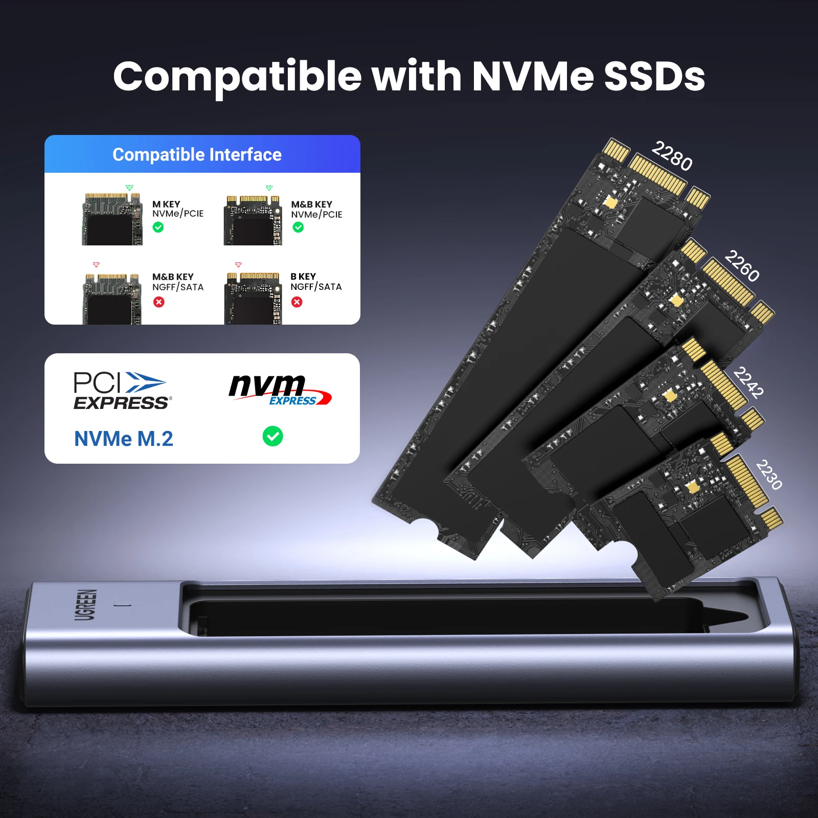 Ugreen M.2 Nvme Ssd Case 10gbps Adaptador Nvme para Usb Usb 3.2 Gen Gabinete para Nvme Pcie Caixa de Disco Ssd Suporta m e b & m Chaves - Imagem 3