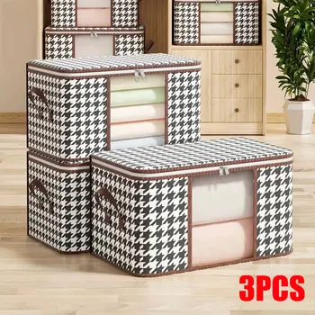 Visible Large Capacity Storage Box Portable Household Clothes Organizer With Handles Foldable Dustproof Quilt Zipper Container 1