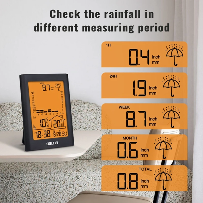 BALDR Wireless Weather Station Rain Gauge LCD Display Real time