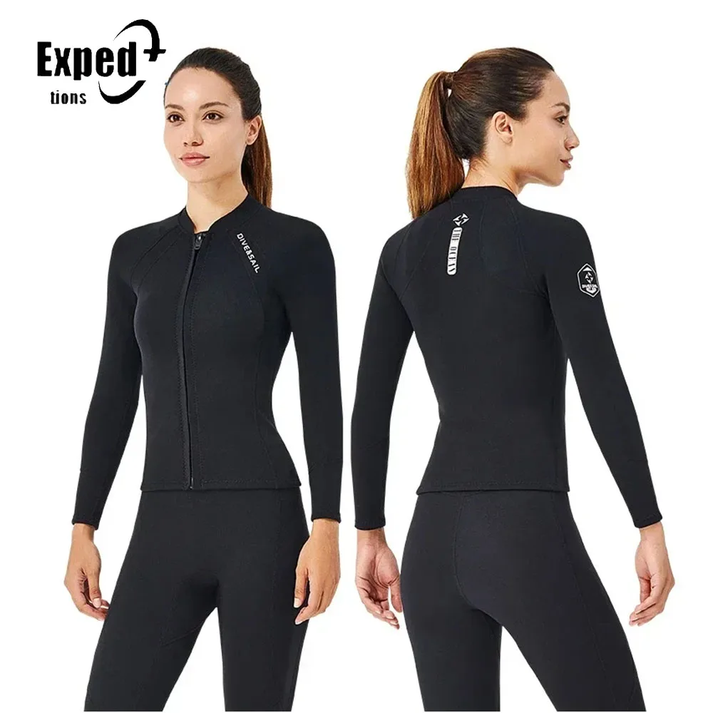 

2MM Women Cold Weather Warm Wetsuit Beach Motorboat Surfing Suit Neoprene Wetsuit Split Top Long Sleeve Wetsuit