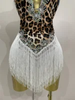 2025 New Sexy Sparkly Rhinestones Leopard Print Tassel Bodysuit Women Evening Party Birthday Nightclub Performance Stage Costume - Image 6