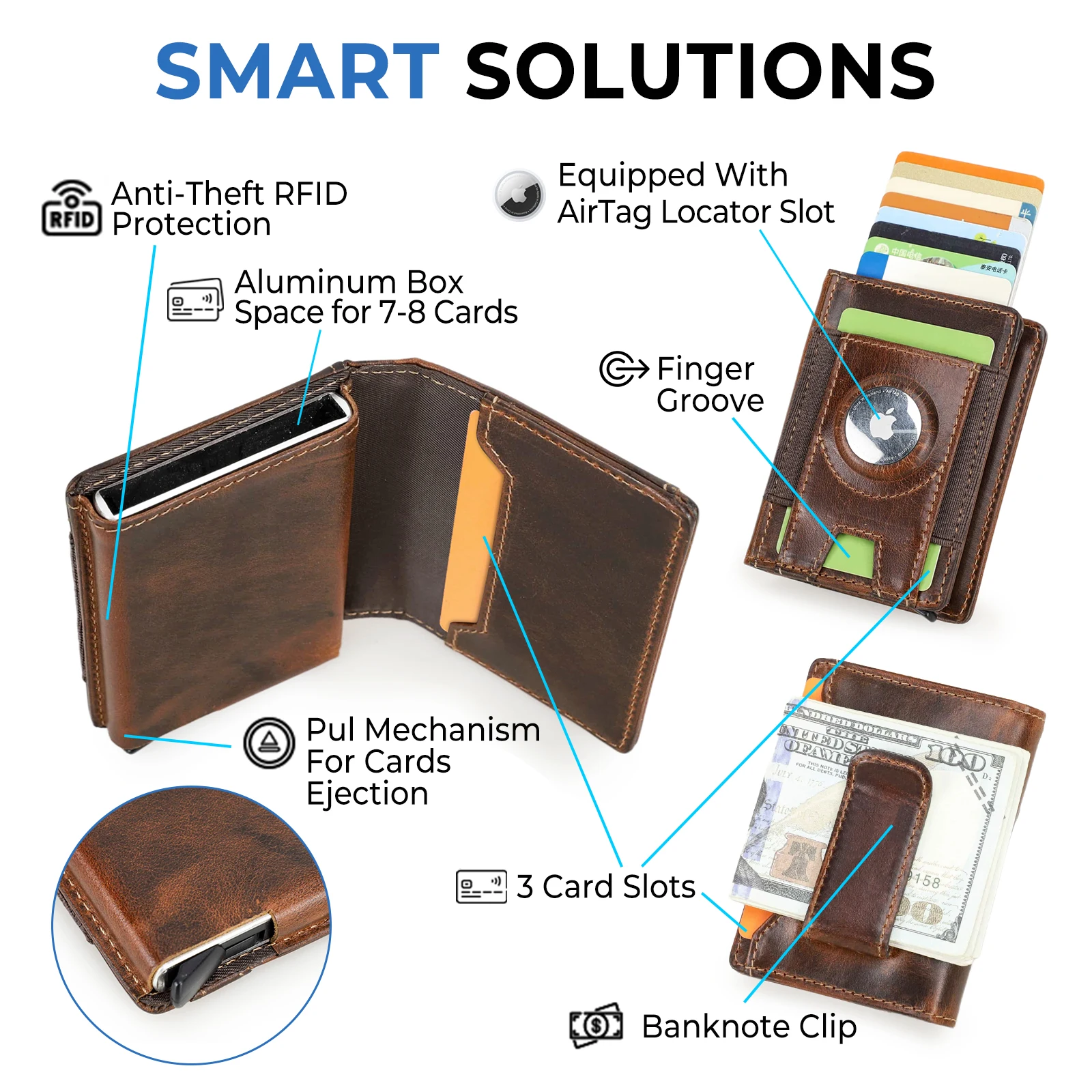 CONTACT'S Genuine Leather Card Holder for Men Short Purse Mini Leather Wallet FRID Anti-Theft Card Bag Airtag Wallets