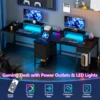 Satifur 93 inch 2-person Office Desk with Power Sockets and LED Lights,61in Computer Desk,Home Work Desk,Monitor Stands, Drawers 2