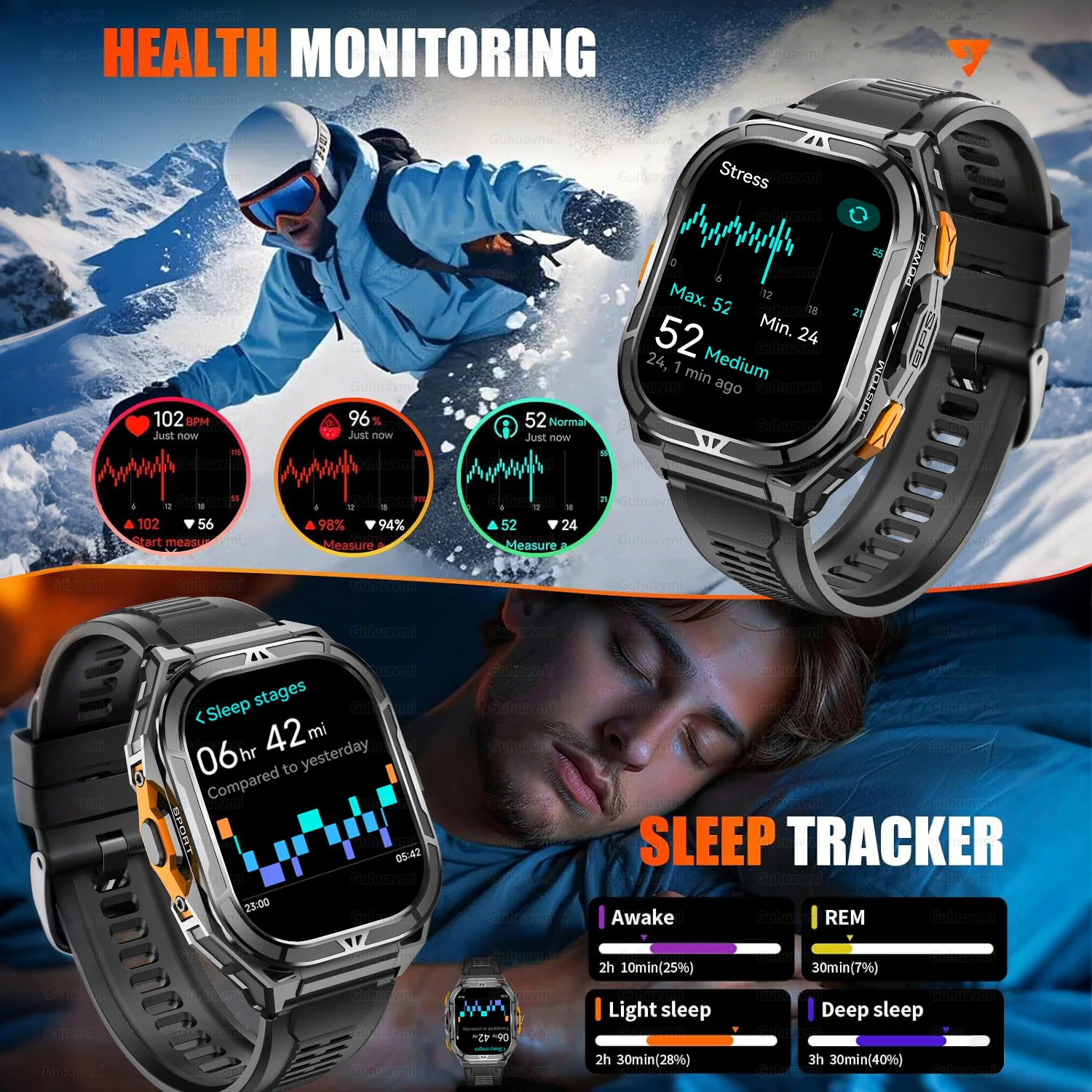 Military Grade GPS Beidou Men Adult Smart Watch 1.96-inch Large Screen Compass 10ATM Waterproof Bluetooth Call Sports Smartwatch