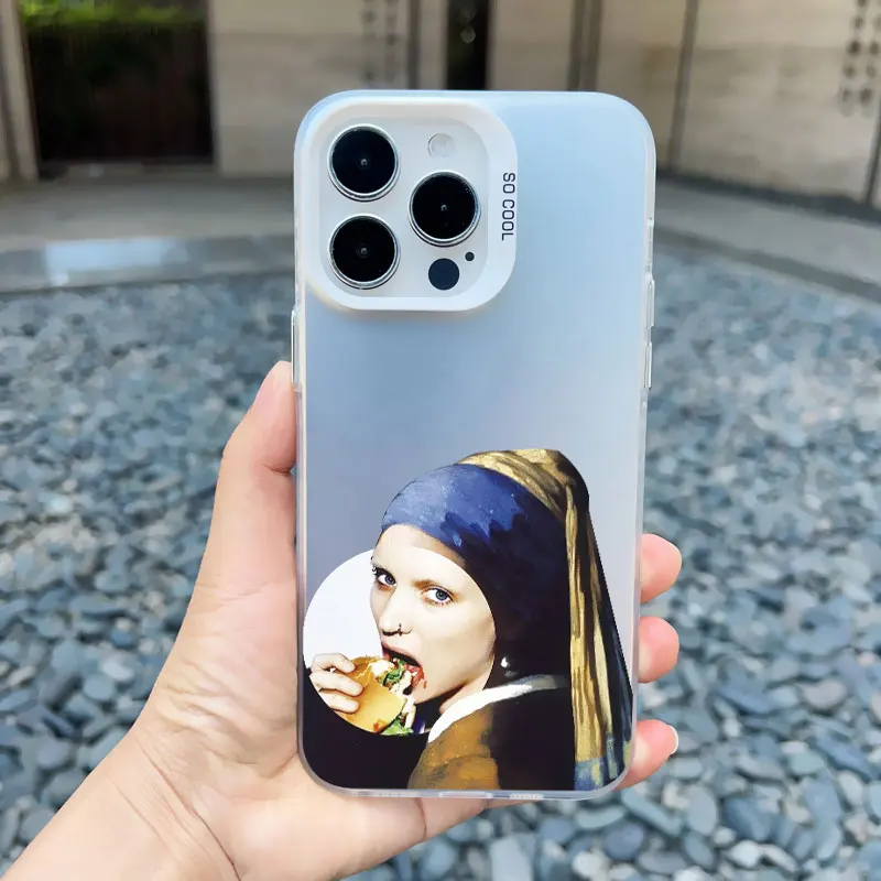 Artistic Aesthetic Phone Case - Shockproof Matte Laser Cover with David and Mona Lisa Design