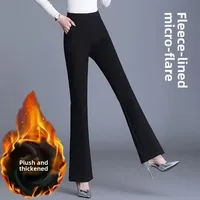 Thickened Fleece High Waist Bell Bottom Pants Women's Autumn Winter Loose Casual Long Trousers Outerwear Warm Cotton Pants