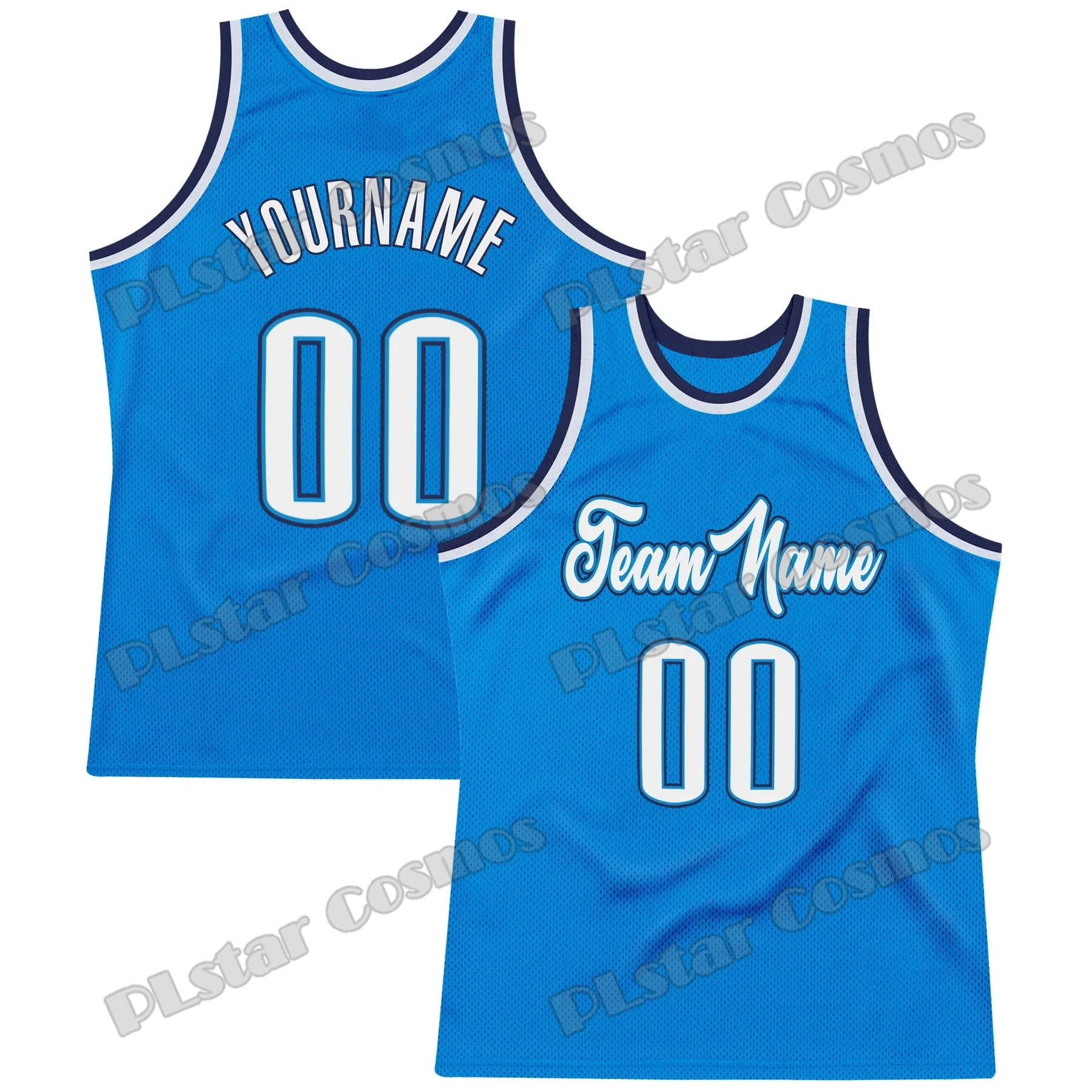 Custom Name & Number Blue White Navy Throwback Basketball Jersey 3D