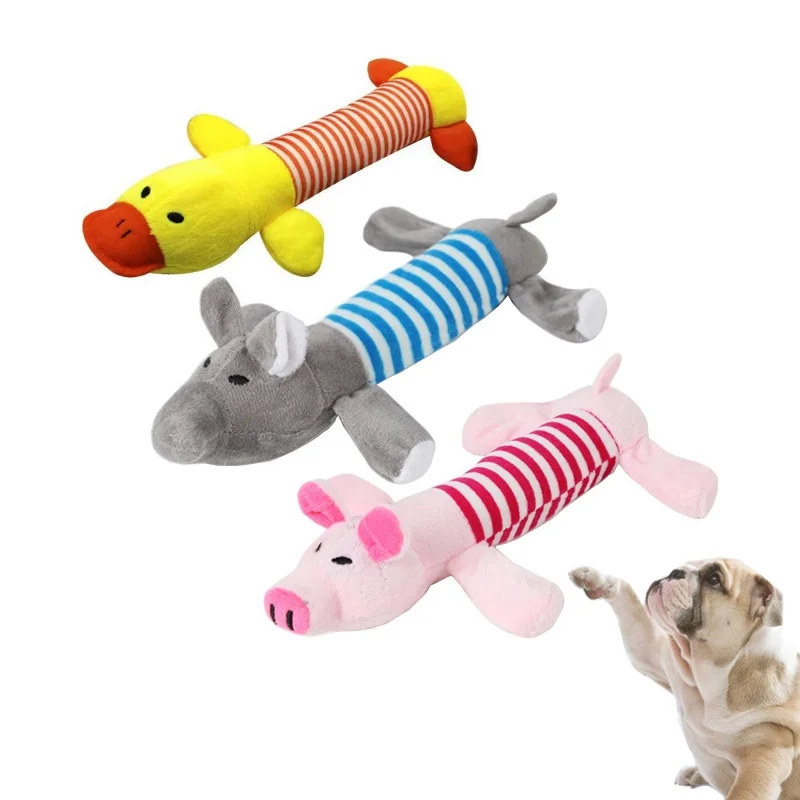 Popular Pet Dog Cat Funny Fleece Durability Plush Dog Toys Squeak Chew Sound Toy Fit for All Pets Elephant Duck Pig Plush Toys