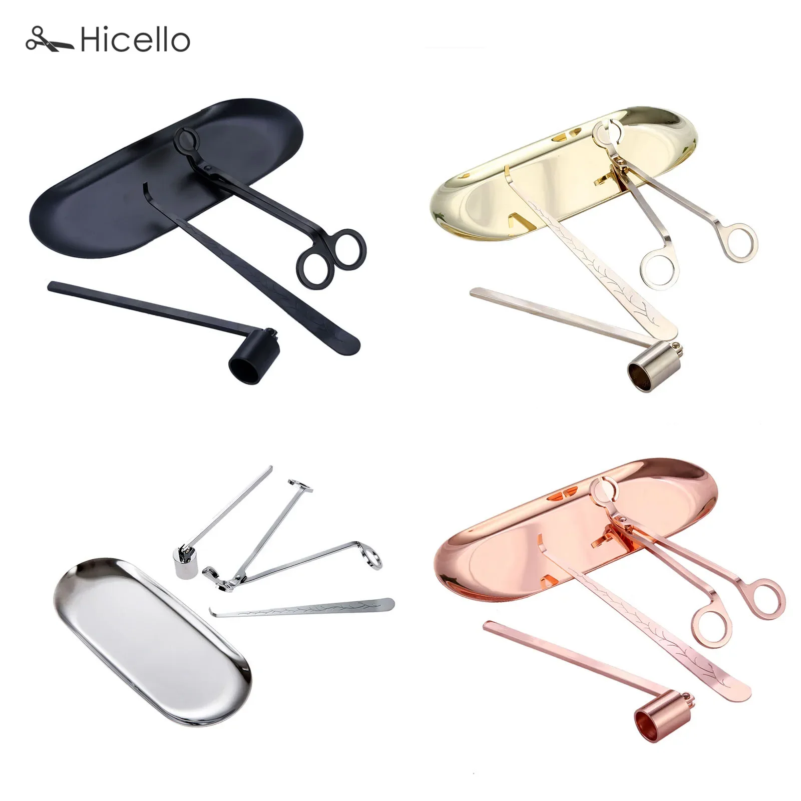 4pcs/set Candle Snuffer Trimmer Hook Tray Luxury Stainless Steel accessory Wick Holder Scissors Home Decoration Rose Gold Silver