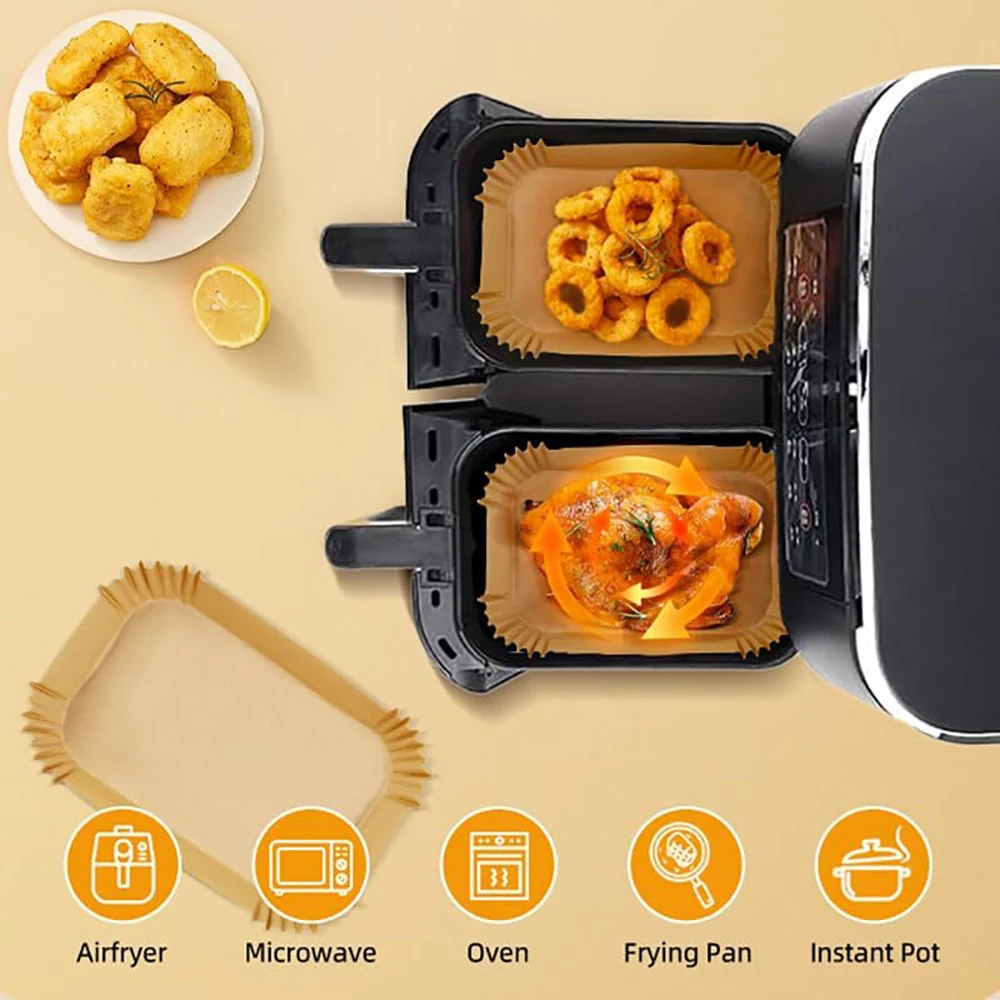 Air Fryer Baking Paper for Ninja AF400EU AF300EU DZ201 DZ401 Rectangular Disposable Liners For Dual Zone 7.6L to 9.5L Airfryer