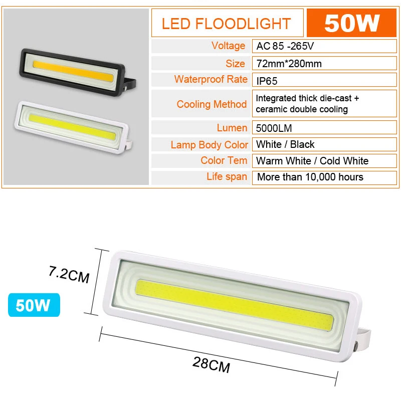 Description Picture 2 of itemLED Flood Light Floodlights 50W Spotlight Outdoor IP65 AC85-265V Waterproof Projector Garden Garage Square Street Lamp
