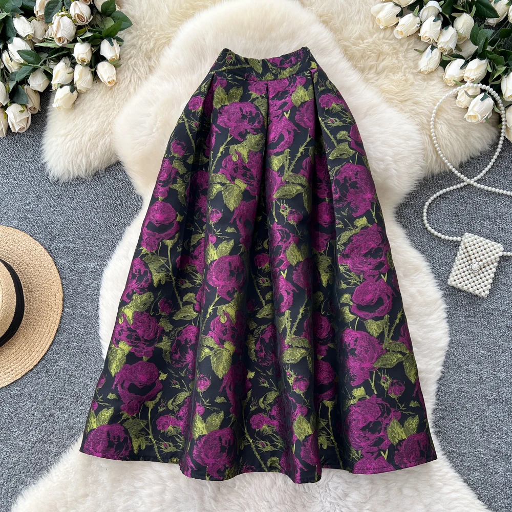 Chic Vintage Elegant jacquard slim High Waist Straight Skirt Korean Streetwear Autumn women clothing