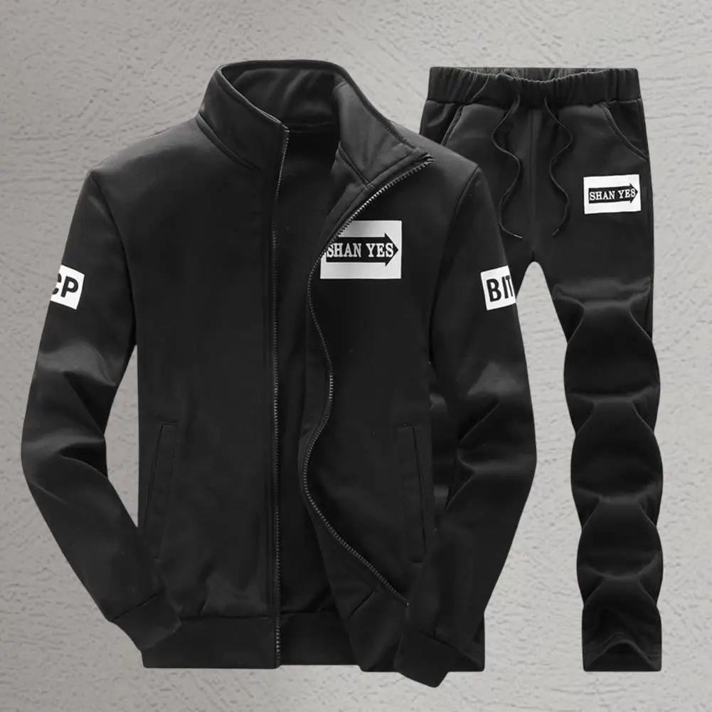 Solid Mens Tracksuit Autumn Spring Jacket + Sweatpants 2 Pieces Set Male Casual Men's Sportswear Zipper Sweatsuit Clothing