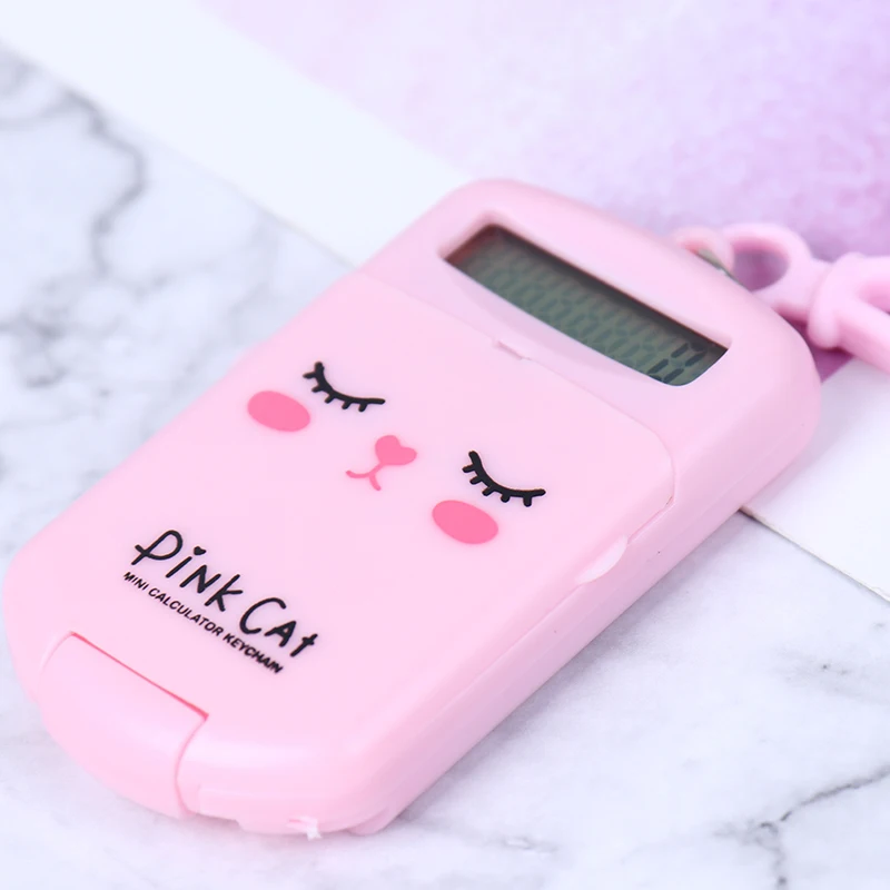 Mini calculatrice numérique portable, Kawaii, affichage de poche, dessin animé mignon, porte-clés créatif, fournitures de bureau